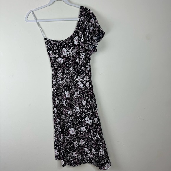 Bobi Black Floral Printed Crepe One Shoulder Ruffle Dress NWT Size Small - Picture 6 of 9